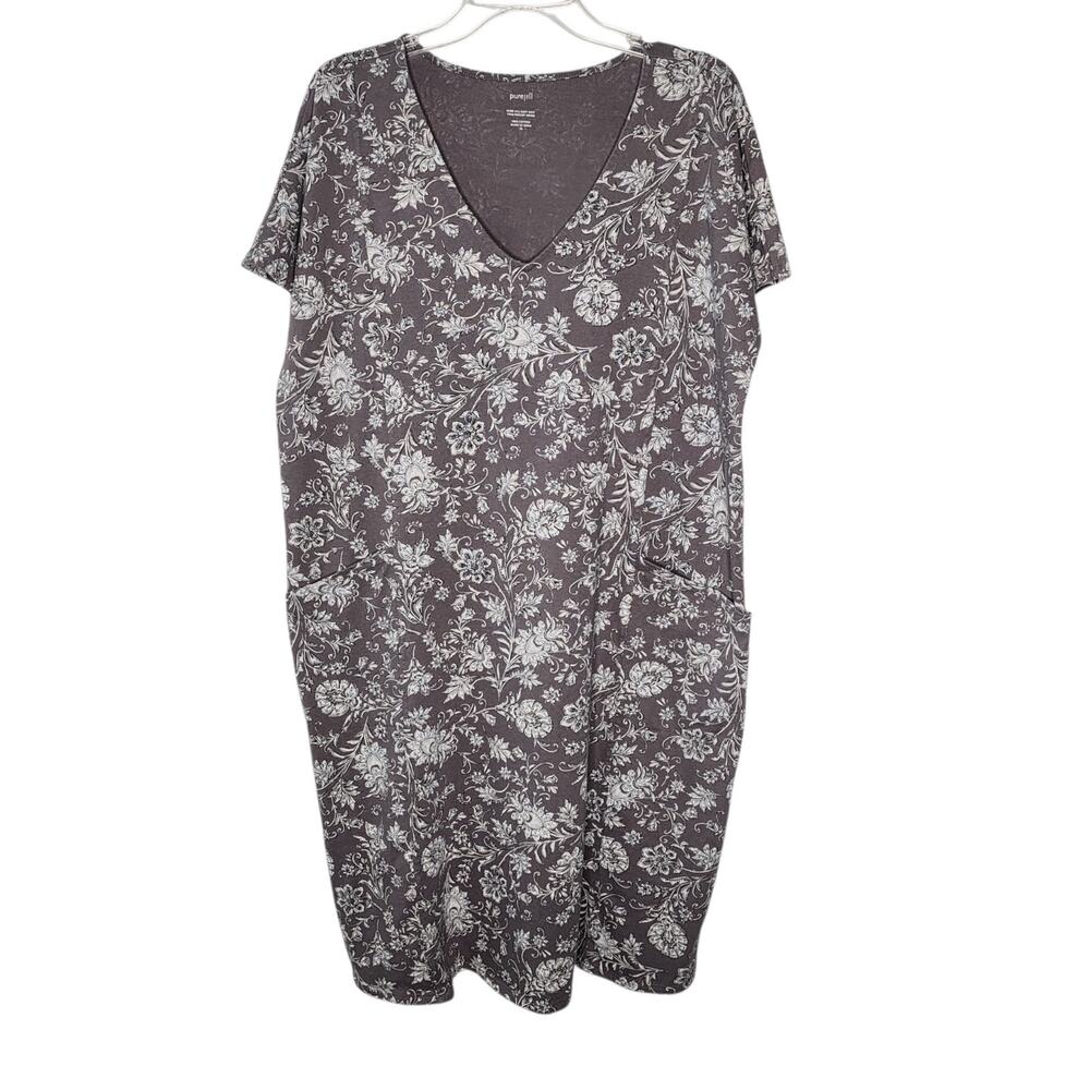 J Jill PureJill Easy Knit Two Pocket Dress Gray Blue Floral Cotton XL